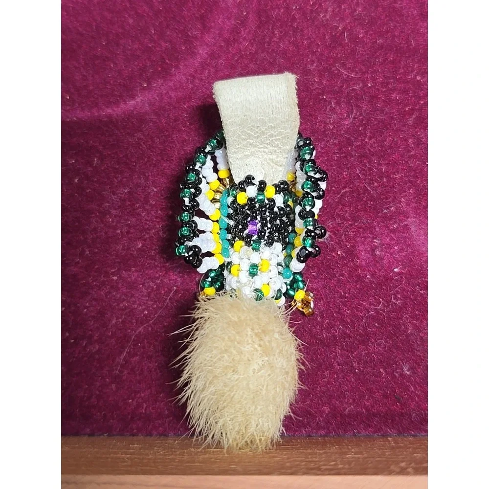 Vtg 1970's Beaded Rabbit Foot Doll Native American Beadwork Souvenir Indigenous